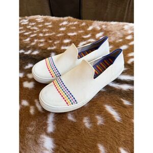Rothys Kids The Sneaker Bright White Rainbow Stripe Slip On Shoes Size K4